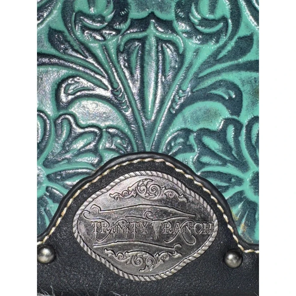 Trinity Ranch Western Tooled Faux‎ Leather Crossbody Bag Turquoise Black Studded